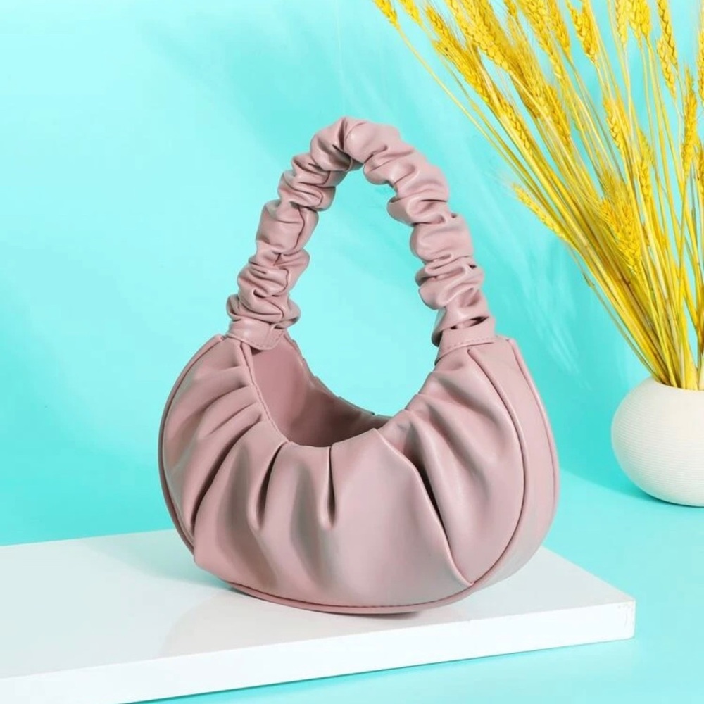Baguette Ruched Mini Shoulder Mini Leather Purse.